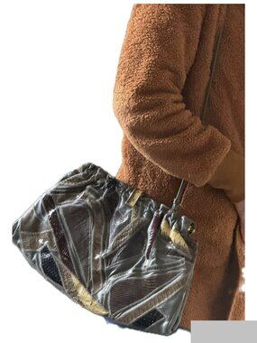 Varon Vintage Snakeskin Convertible Clutch Shoulder Bag Large Grey Brown